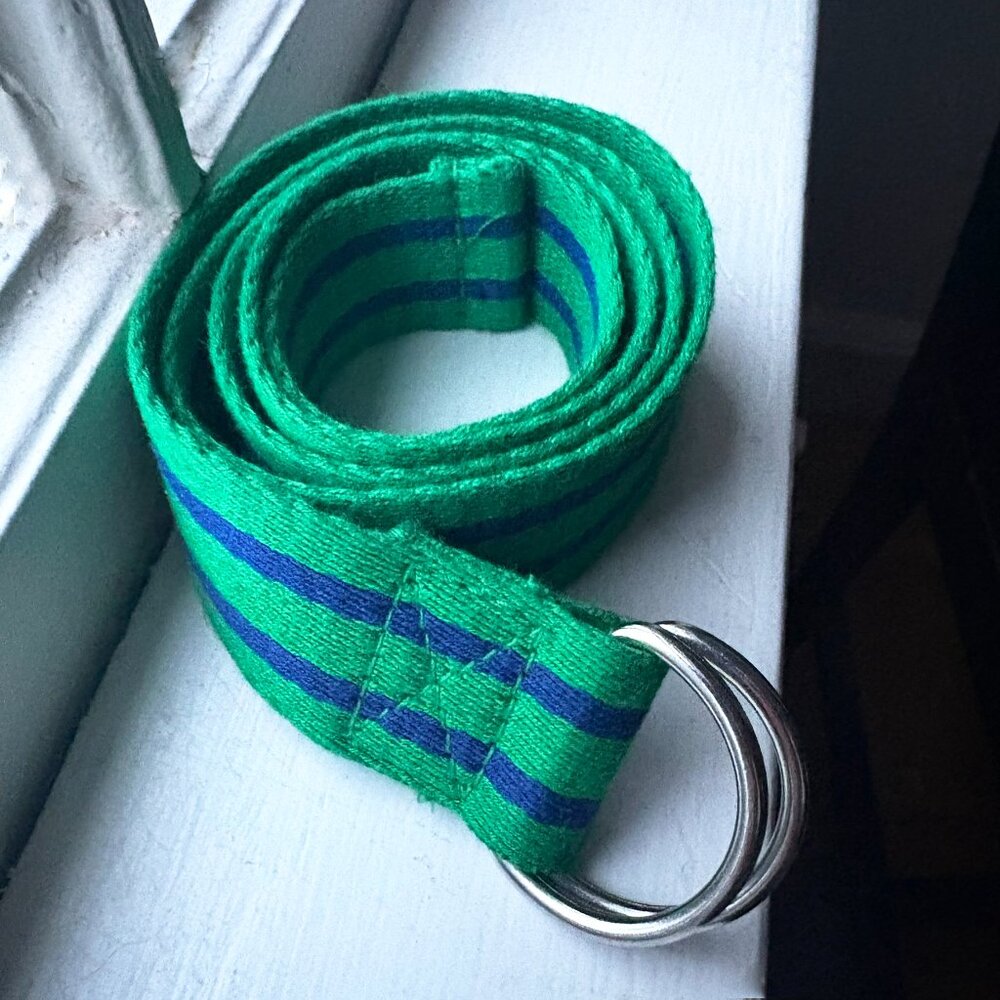 POLO Ralph Lauren D-Ring Belt with Green & Blue Stripes 36.5" Size 18